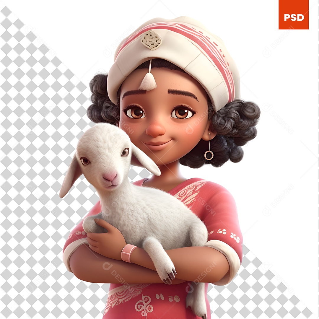 Mulher Segurando Um Coelho Personagem 3D Para Composição PSD