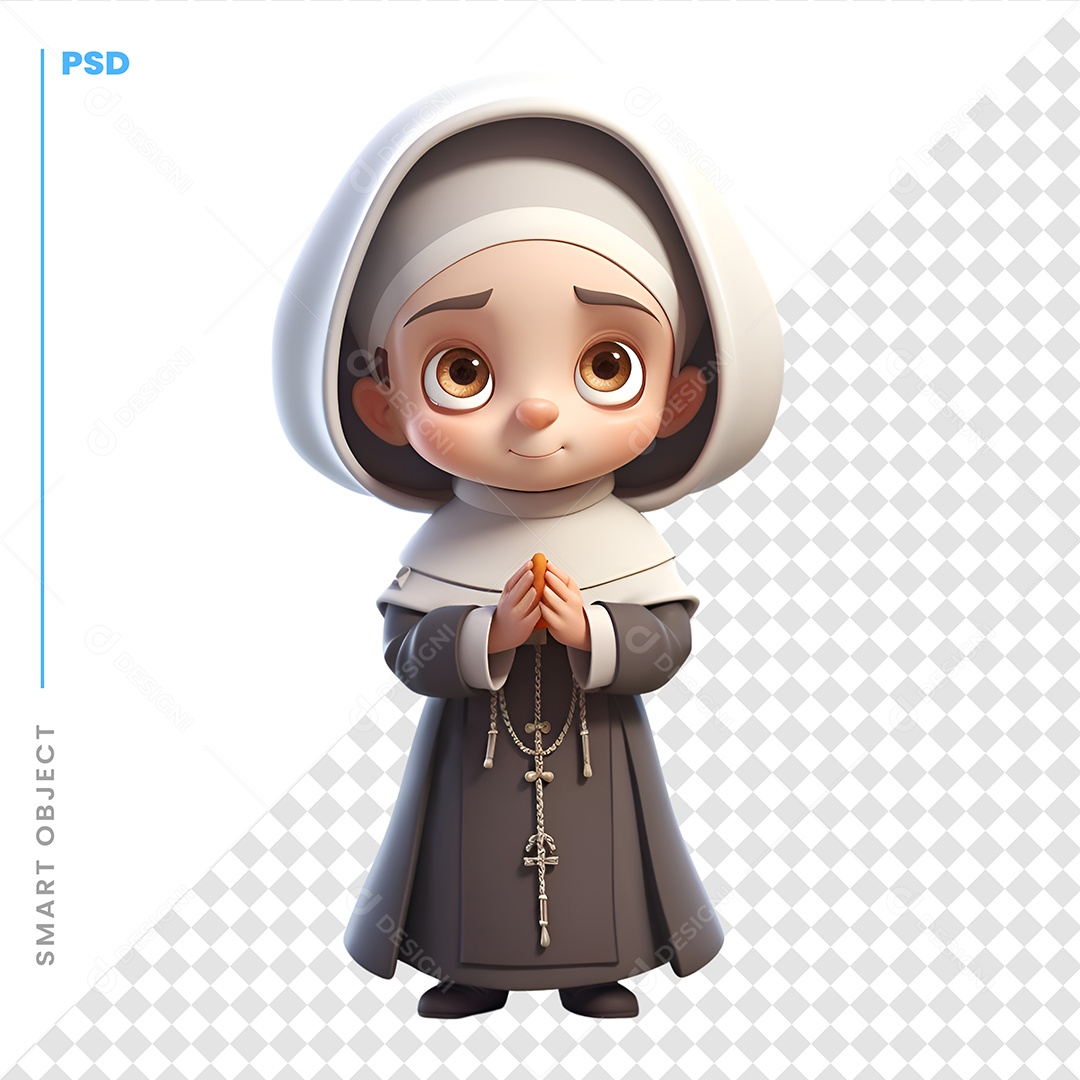 Freira Personagem 3D Para Composição PSD