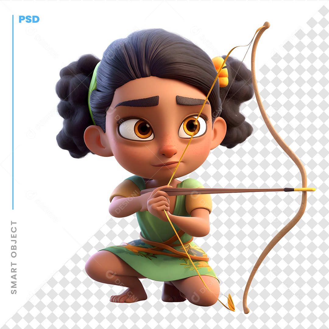 Menina Atirando De Arco E Flecha Personagem 3D Para Composição PSD