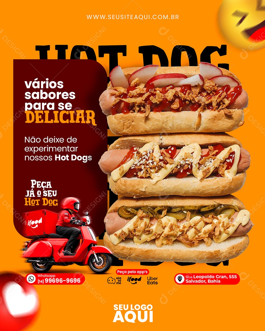 Social Media Vários Sabores Para Se Deliciar Hot Dog PSD Editável