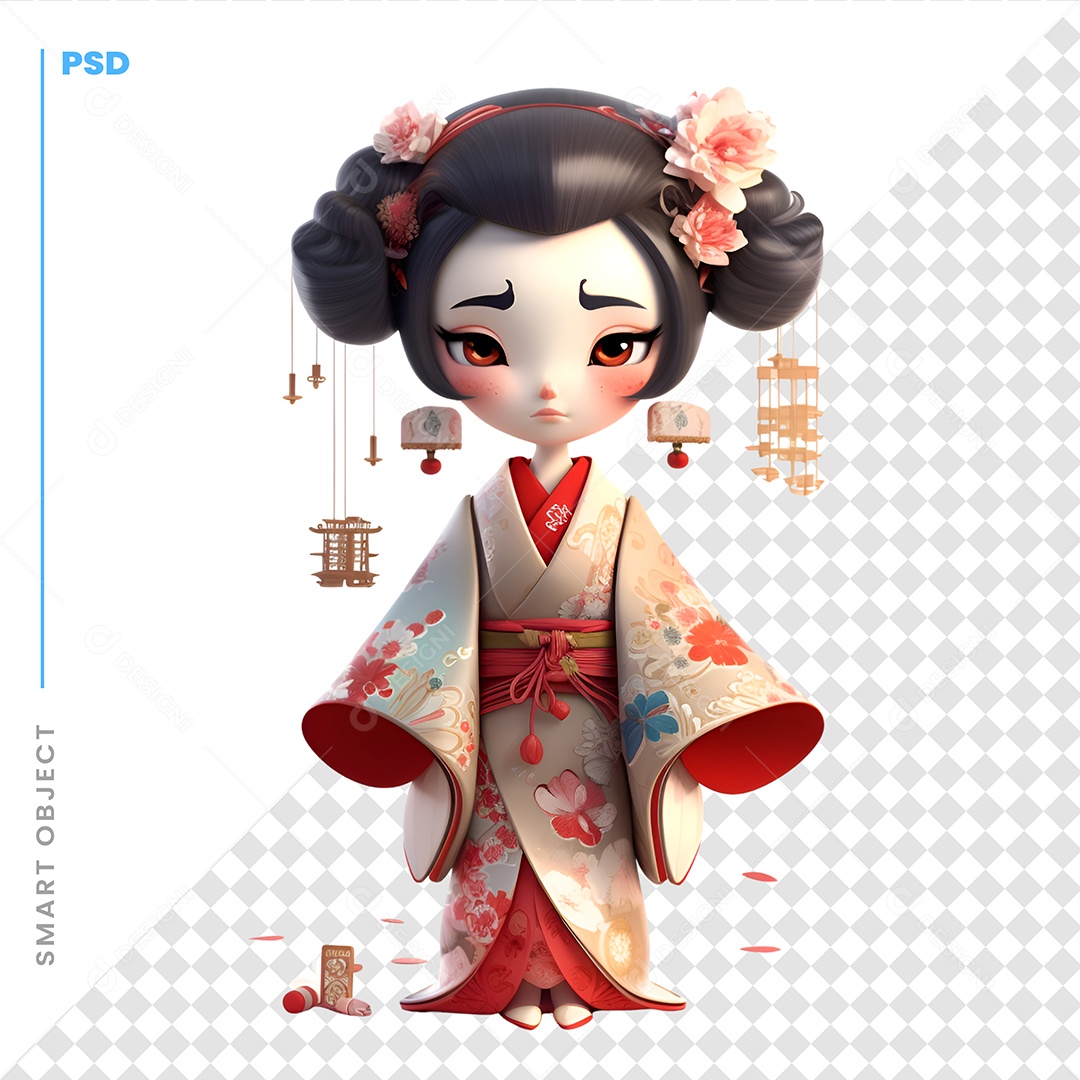 Mulher Chinesa Personagem 3D Para Composição PSD