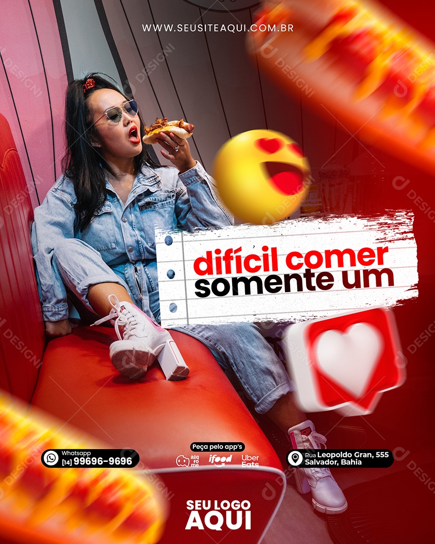 Social Media Difícil Comer Somente Um Hot Dog PSD Editável