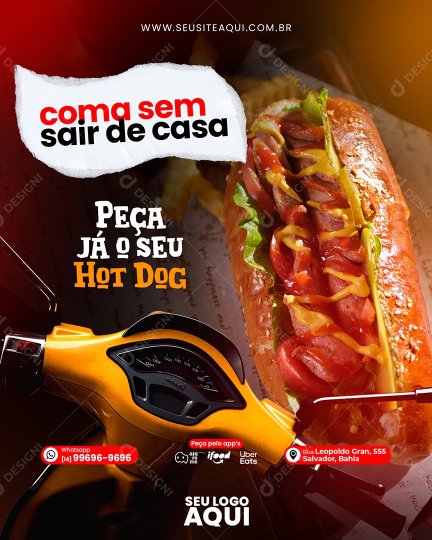 Coma Sem Sair De Casa Hot Dog Social Media PSD Editável