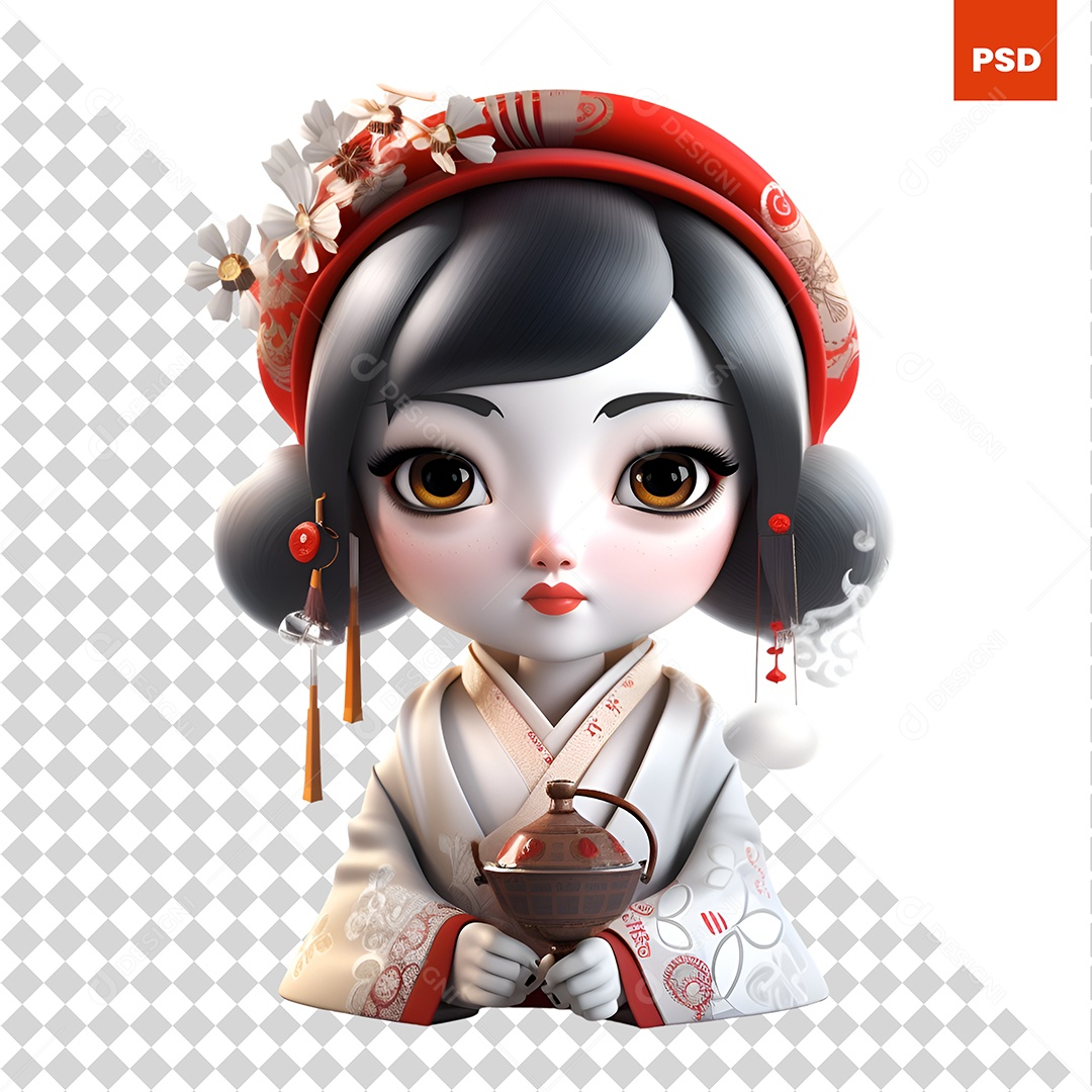 Chinesa Personagem 3D Para Composição PSD