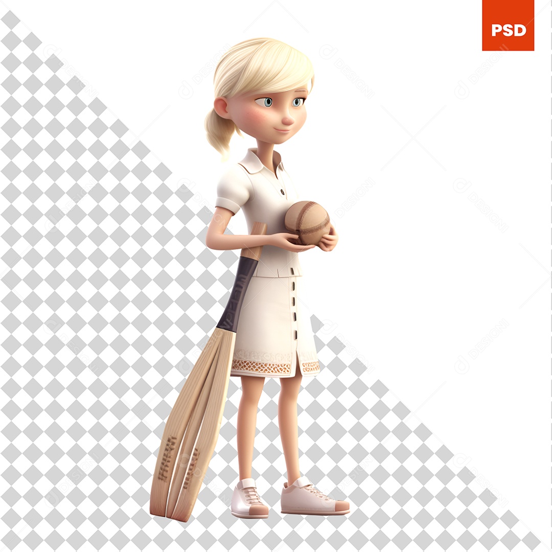 Mulher Com Um Taco De Basebol Personagem 3D Para Composição PSD