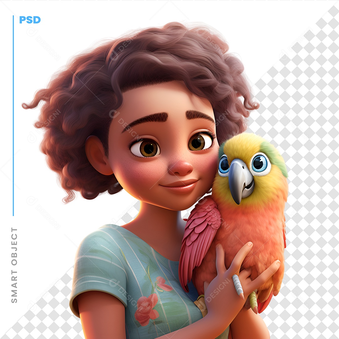 Mulher Com Um Papagaio Personagem 3D Para Composição PSD