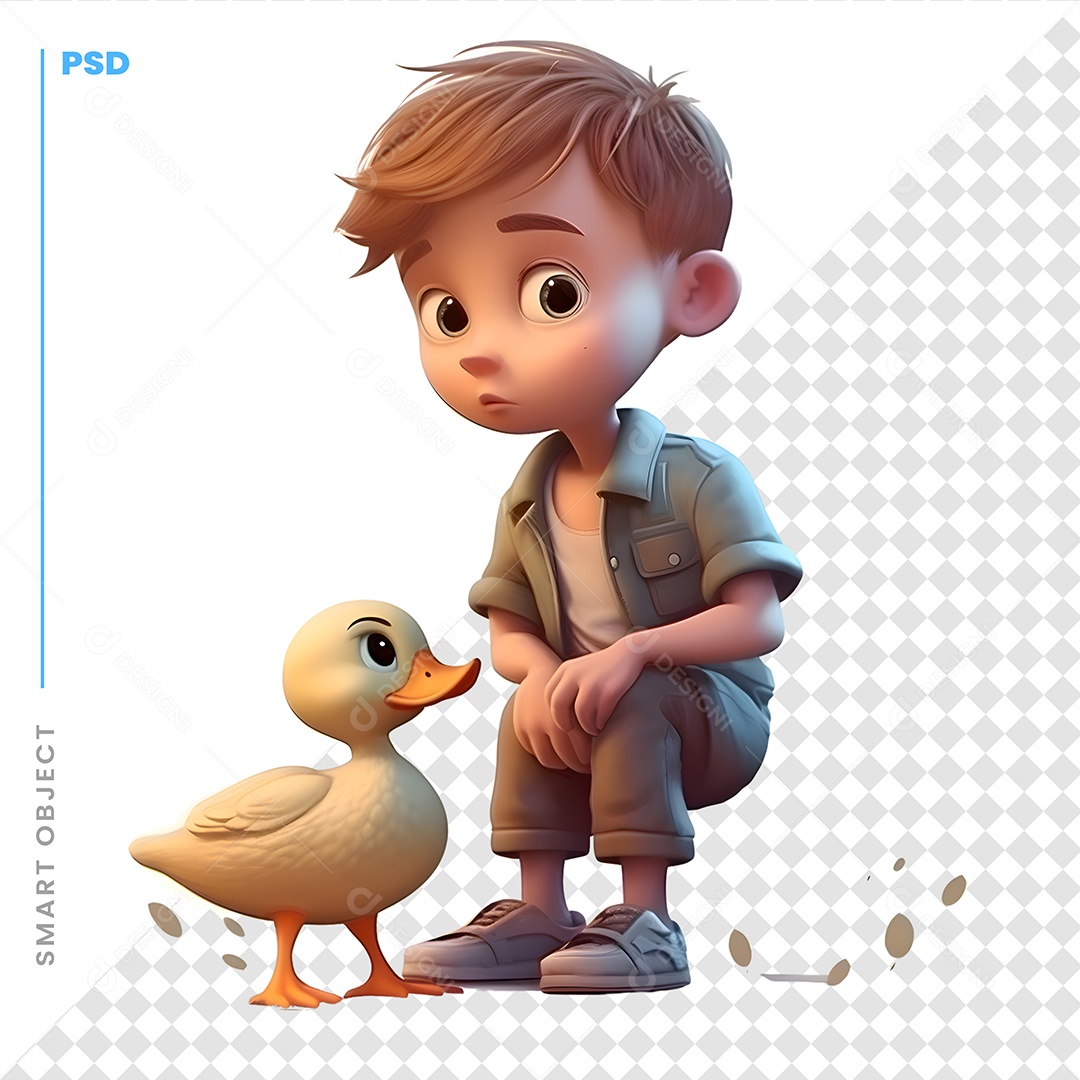 Garoto Com Um Pato Personagem 3D Para Composição PSD