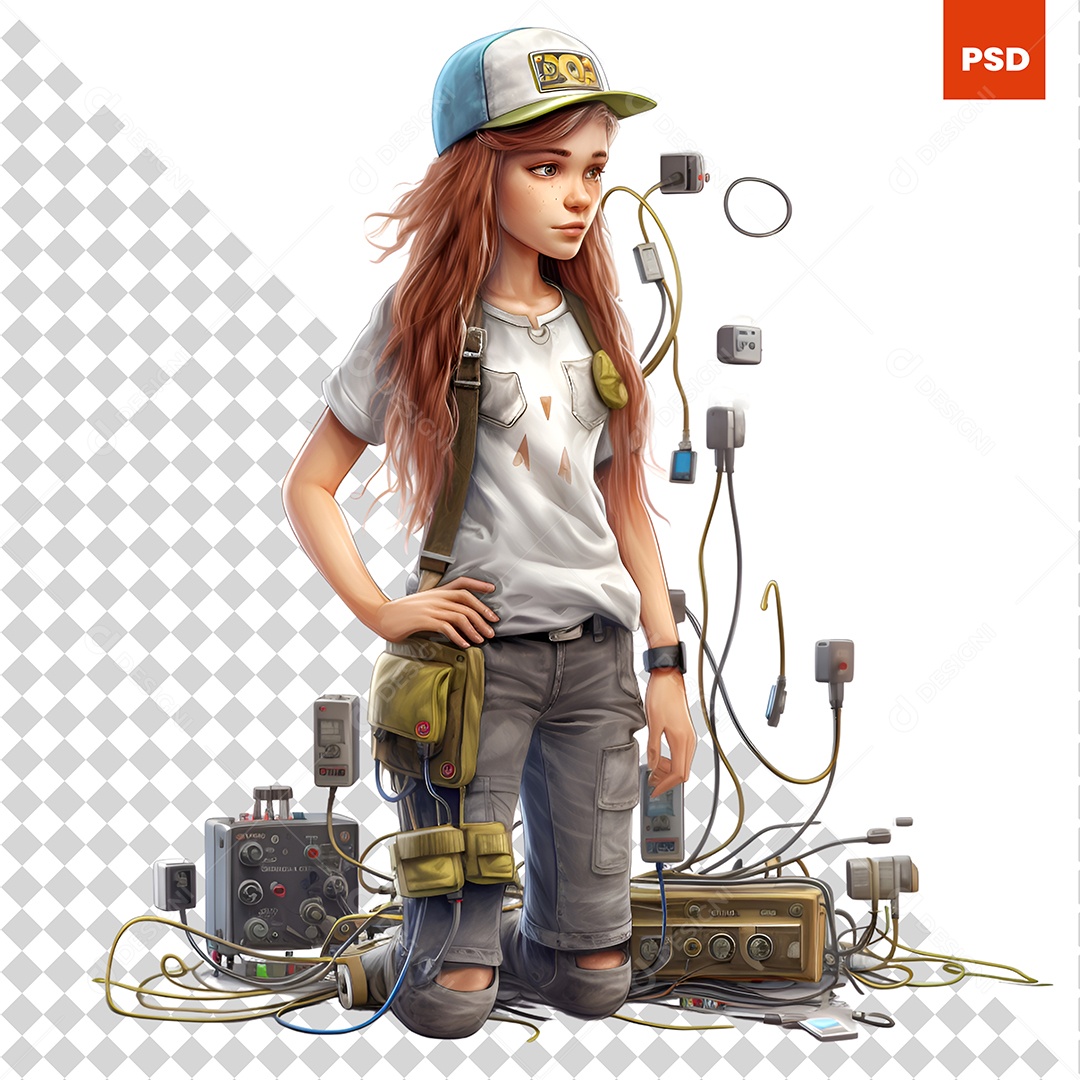Mulher Eletricista Personagem 3D Para Composição PSD