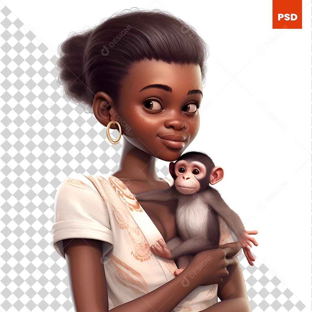 Mulher Com Macaco Personagem 3D Para Composição PSD