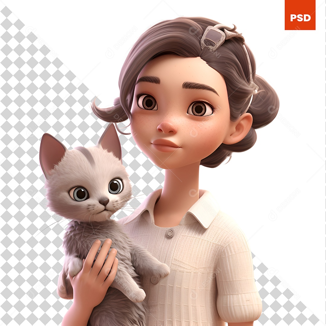 Mulher Com Um Gato Personagem 3D Para Composição PSD