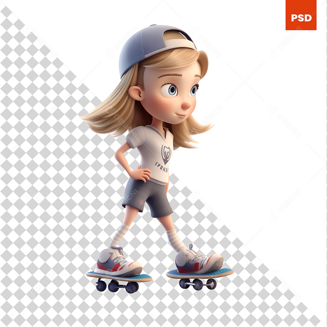 Garota De Patins Personagem 3D Para Composição PSD