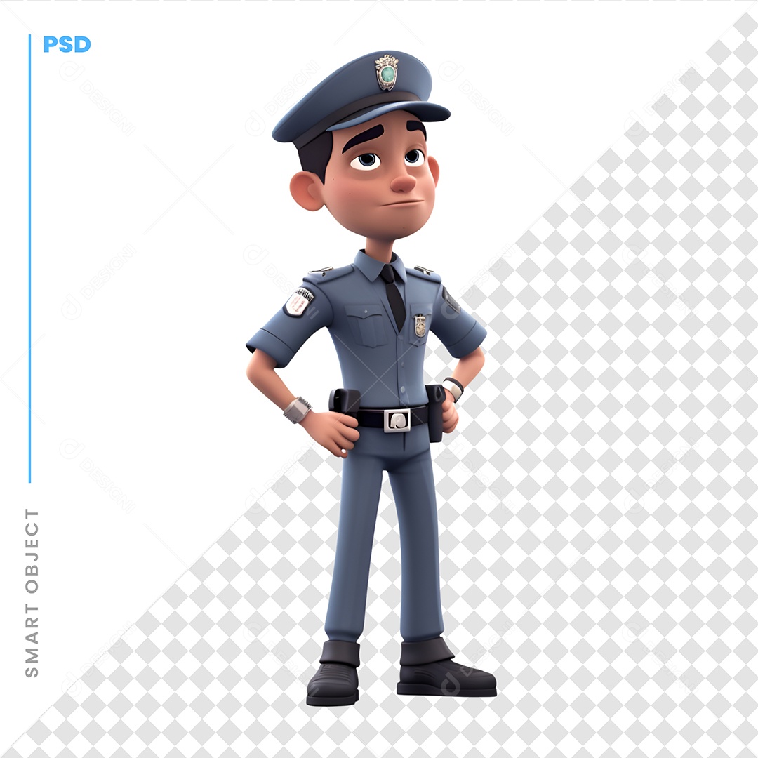 Policial Personagem 3D Para Composição PSD