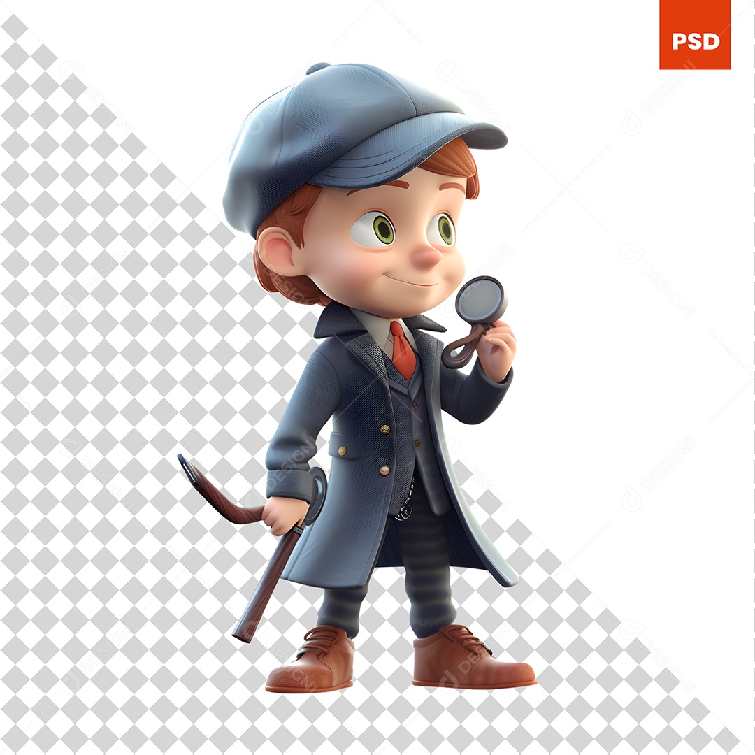 Detetive Personagem 3D Para Composição PSD