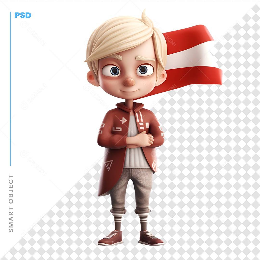 Garoto De Bandeira Personagem 3D Para Composição PSD