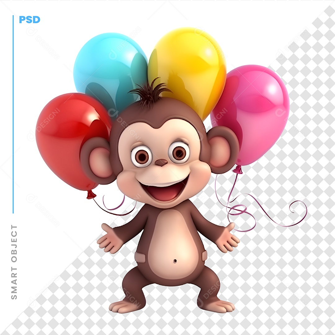 Macaco Bolões Personagem 3D Para Composição PSD