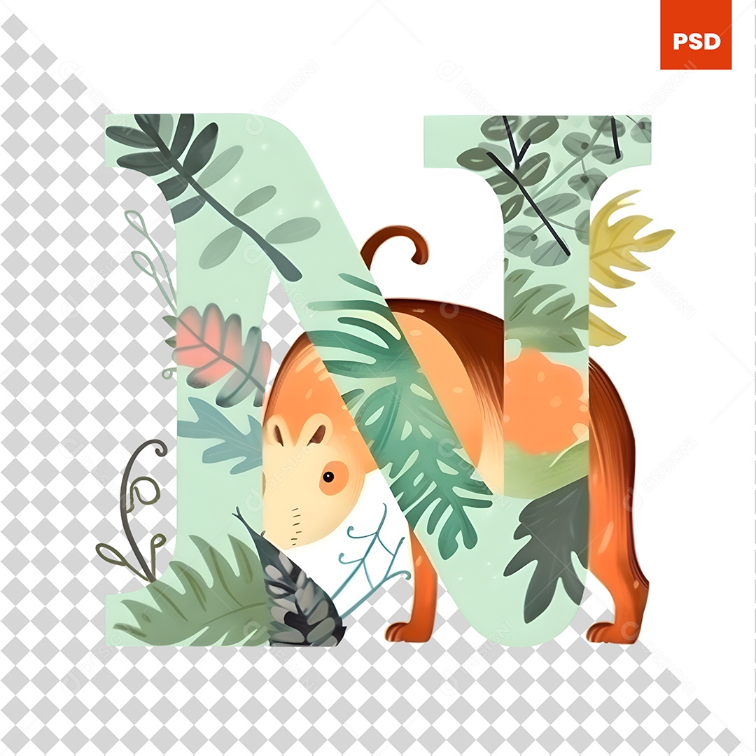 Animais Alfabeto Letras N Para Composição PSD