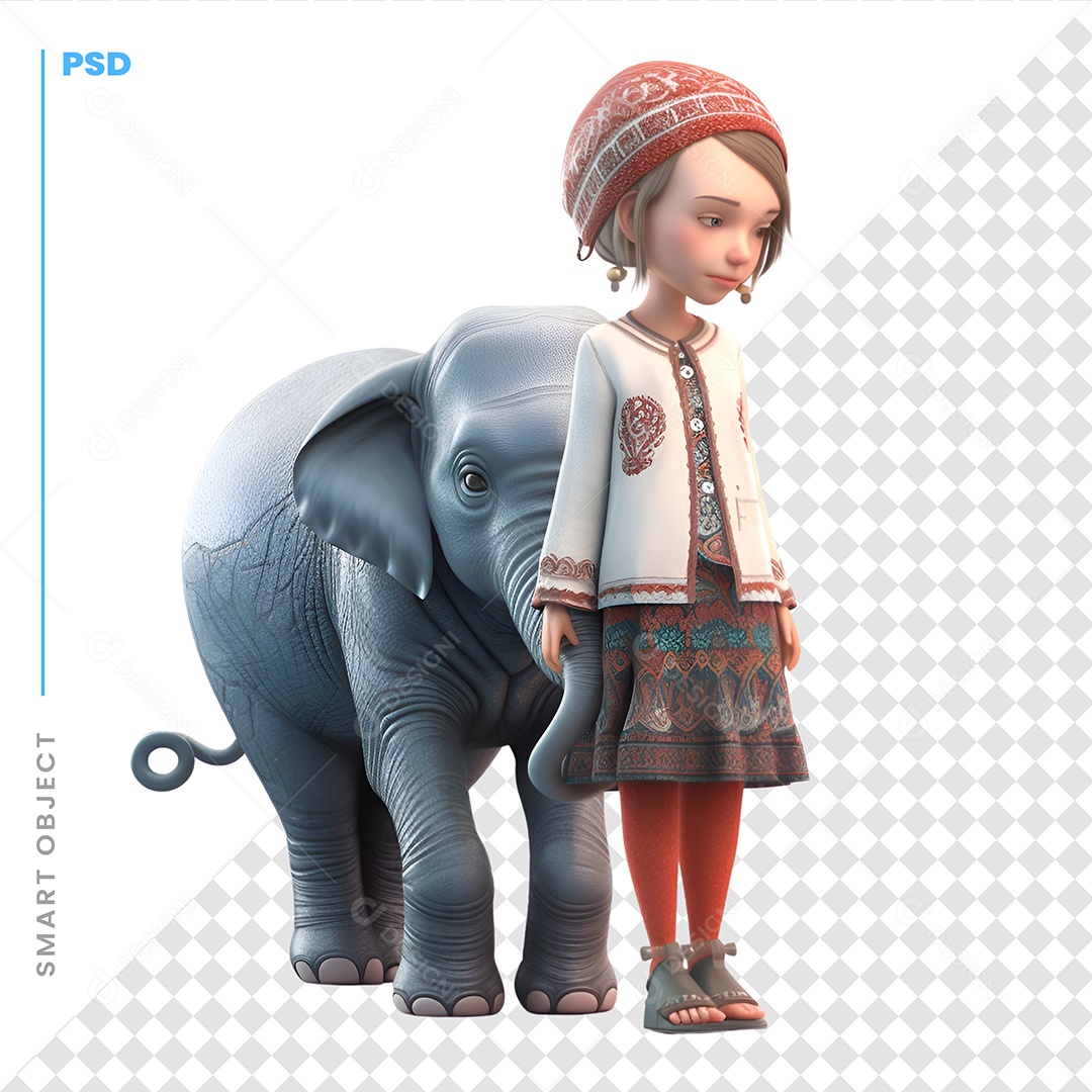 Garoto Elefante Personagem 3D Para Composição PSD