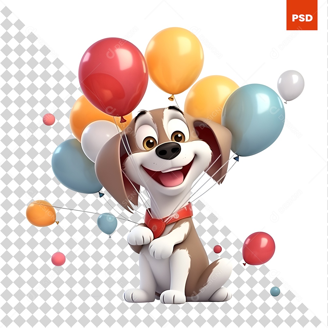 Cachorro Balões Personagem 3D Para Composição PSD