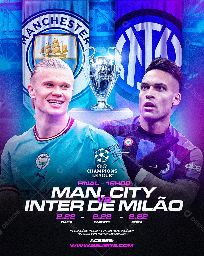 Flyer Man.City x Inter de Milão Social Media PSD Editável