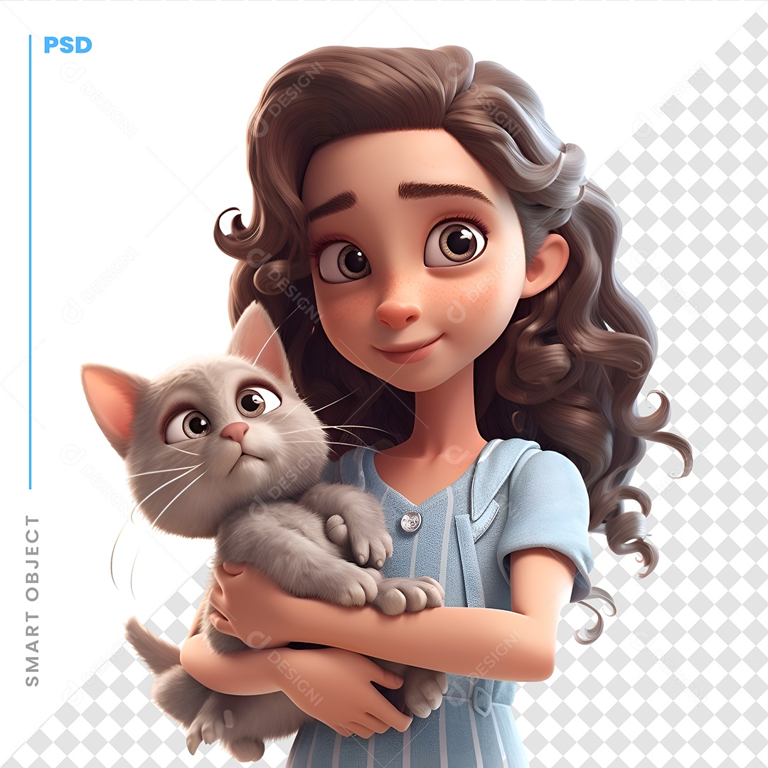 Mulher Com Um Gato Personagem 3D Para Composição PSD