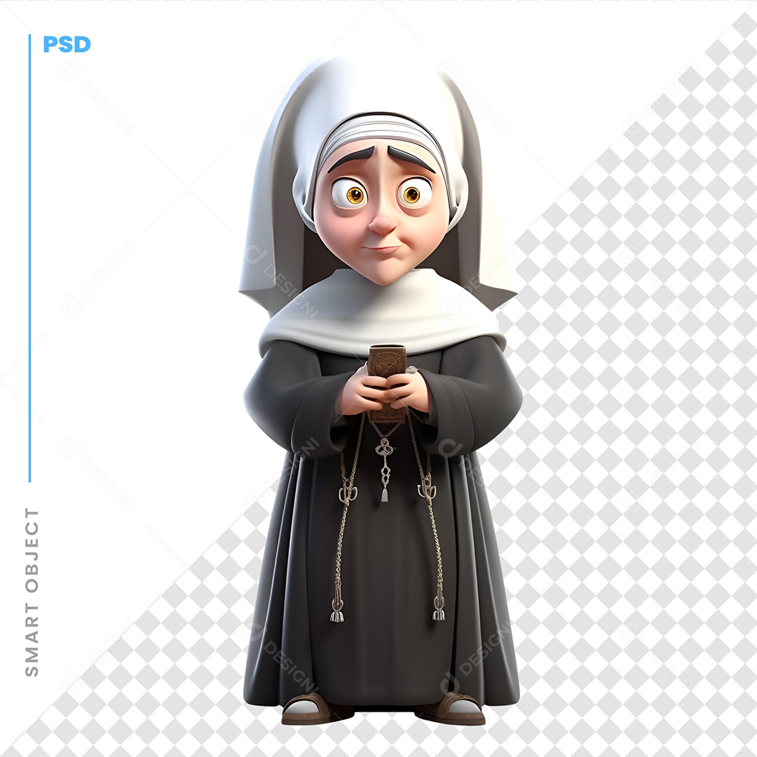 Freira Personagem 3D Para Composição PSD