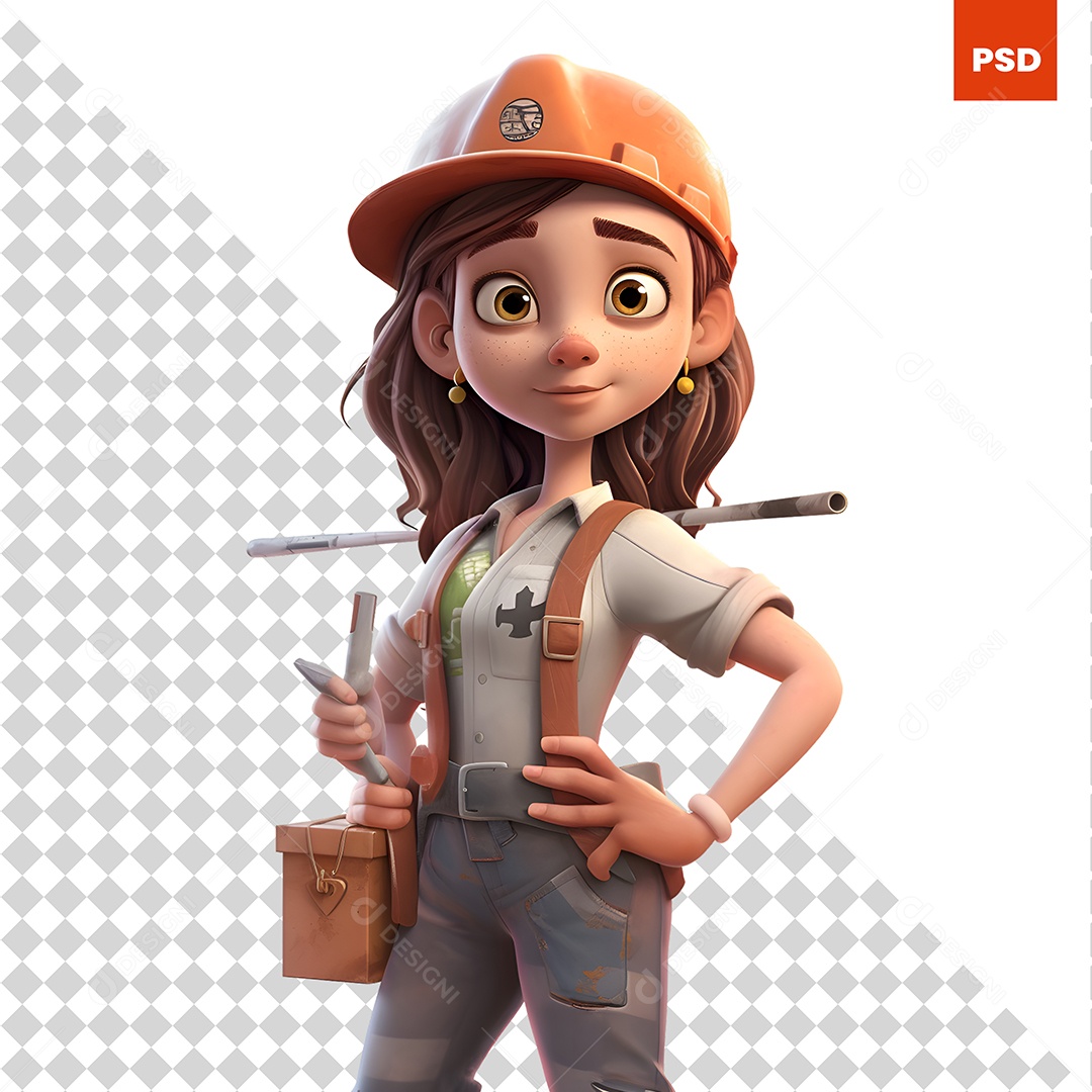Trabalhadora Personagem 3D Para Composição PSD