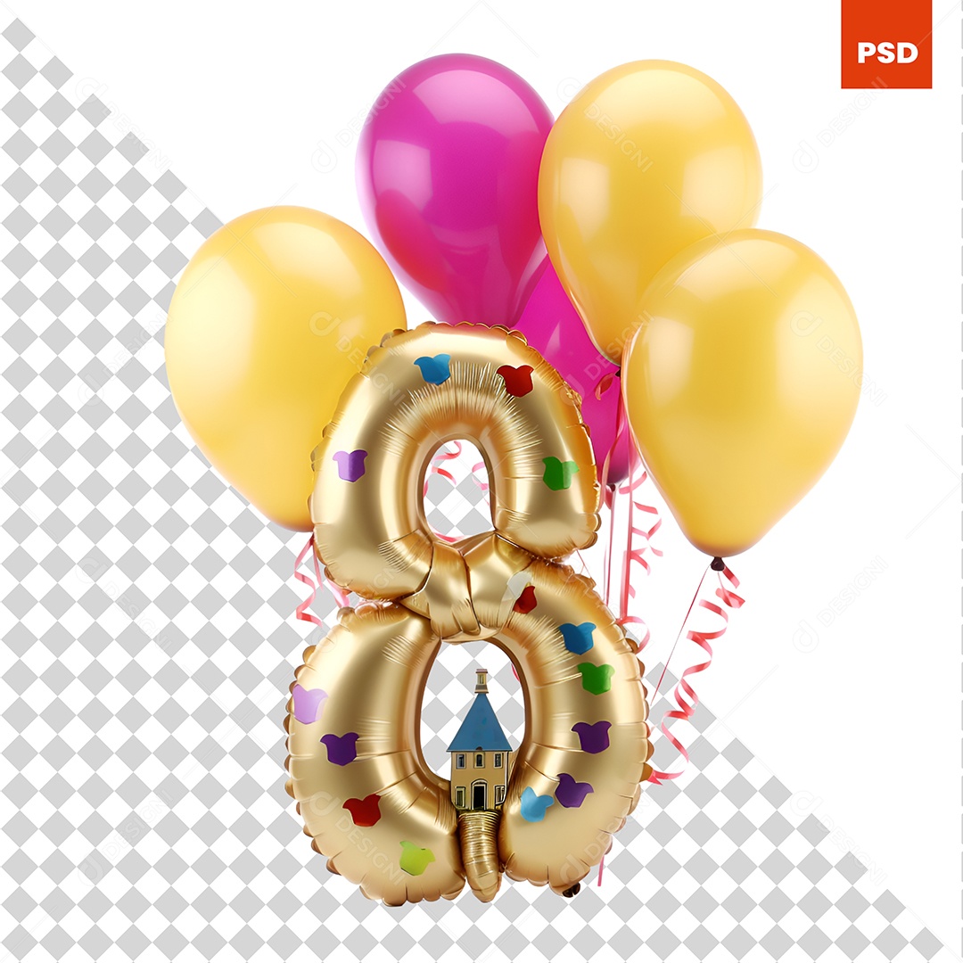 Balão 8 De Aniversario Para Composição PSD