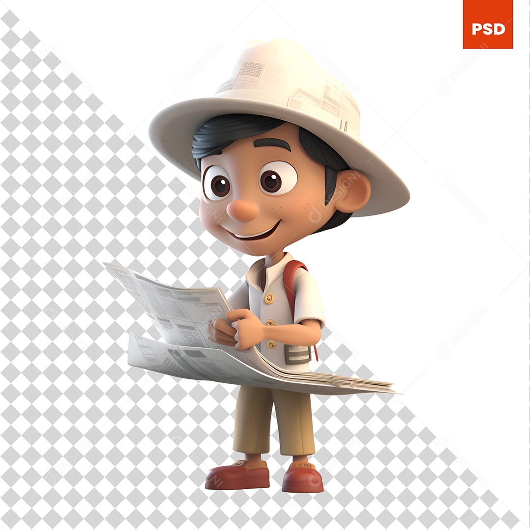 Garoto Lendo Personagem 3D Para Composição PSD
