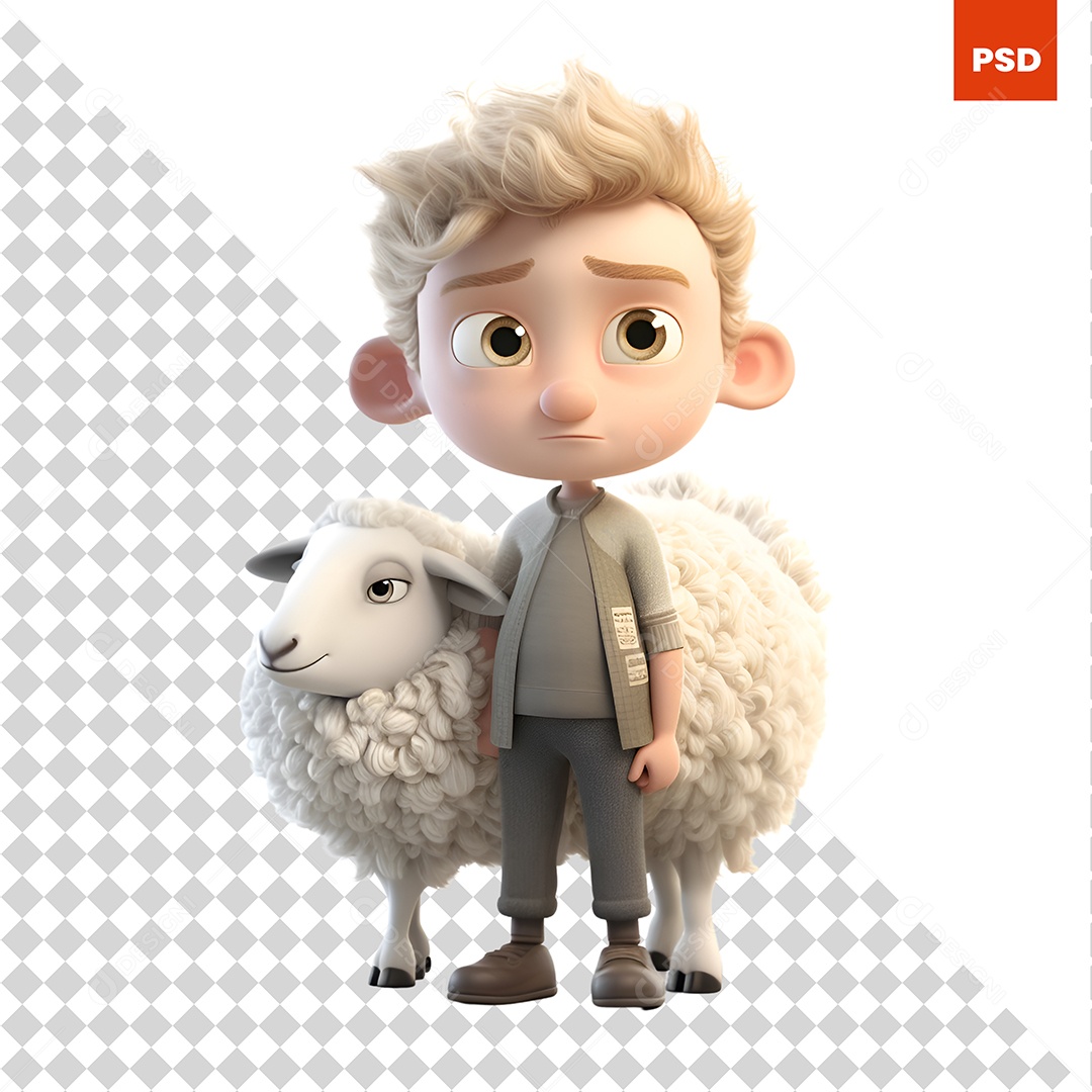 Garoto Com Uma Ovelha Personagem 3D Para Composição PSD