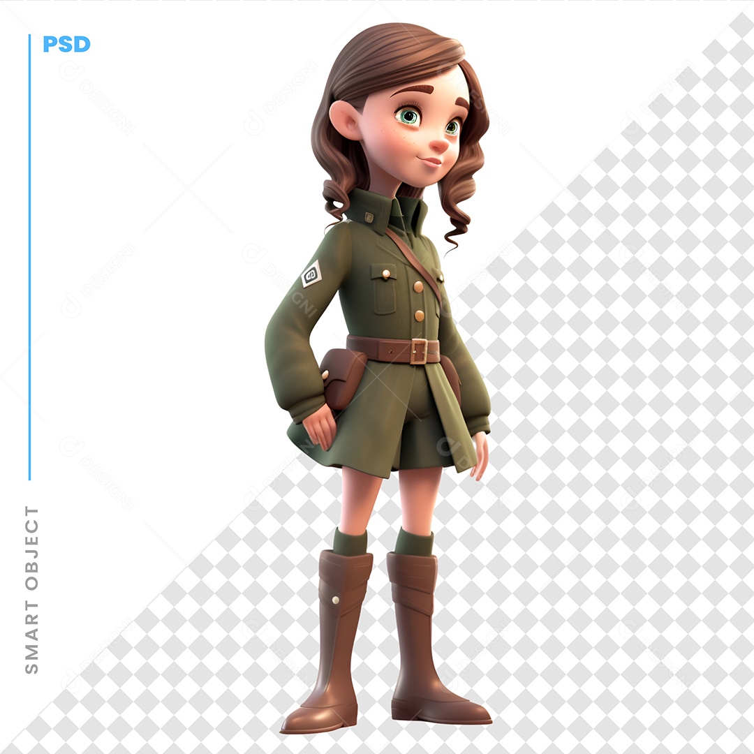 Garota Militar Personagem 3D Para Composição PSD
