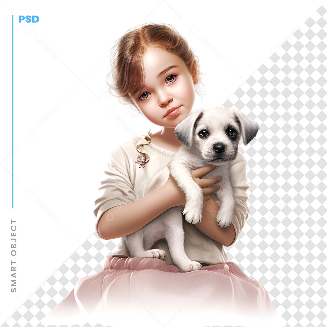 Garotinha Com Um Cachorro Personagem 3D Para Composição PSD