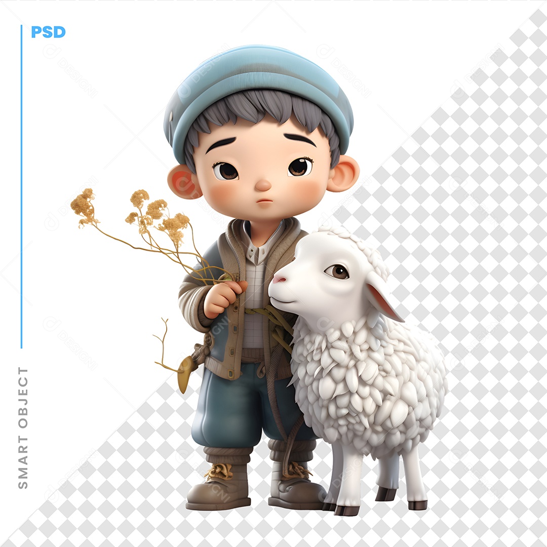 Garota Com Uma Ovelha Personagem 3D Para Composição PSD