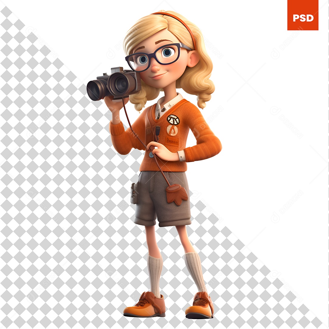 Mulher Fotografo Personagem 3D Para Composição PSD