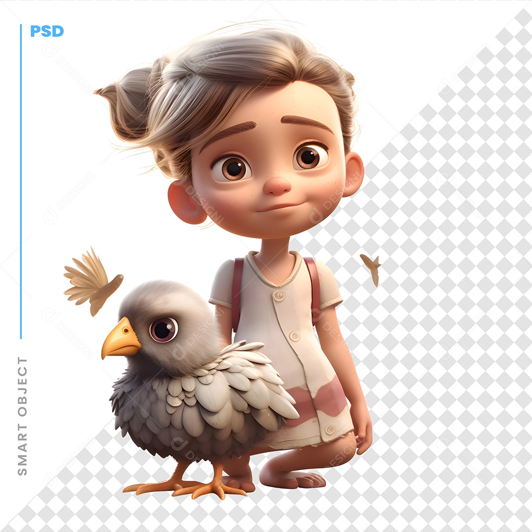 Garoto Com Um Frango Personagem 3D Para Composição PSD