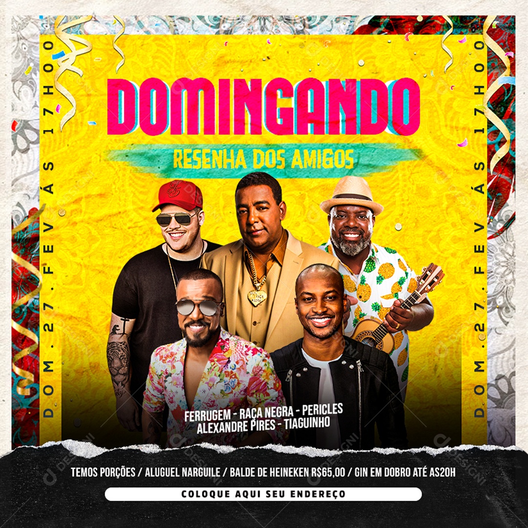 Flyer Domingando Resenha de Amigos Social Media PSD Editável