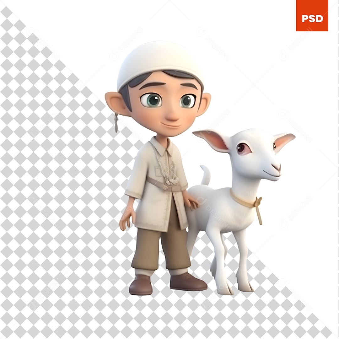Garoto Com Um Bezerro Personagem 3D Para Composição PSD