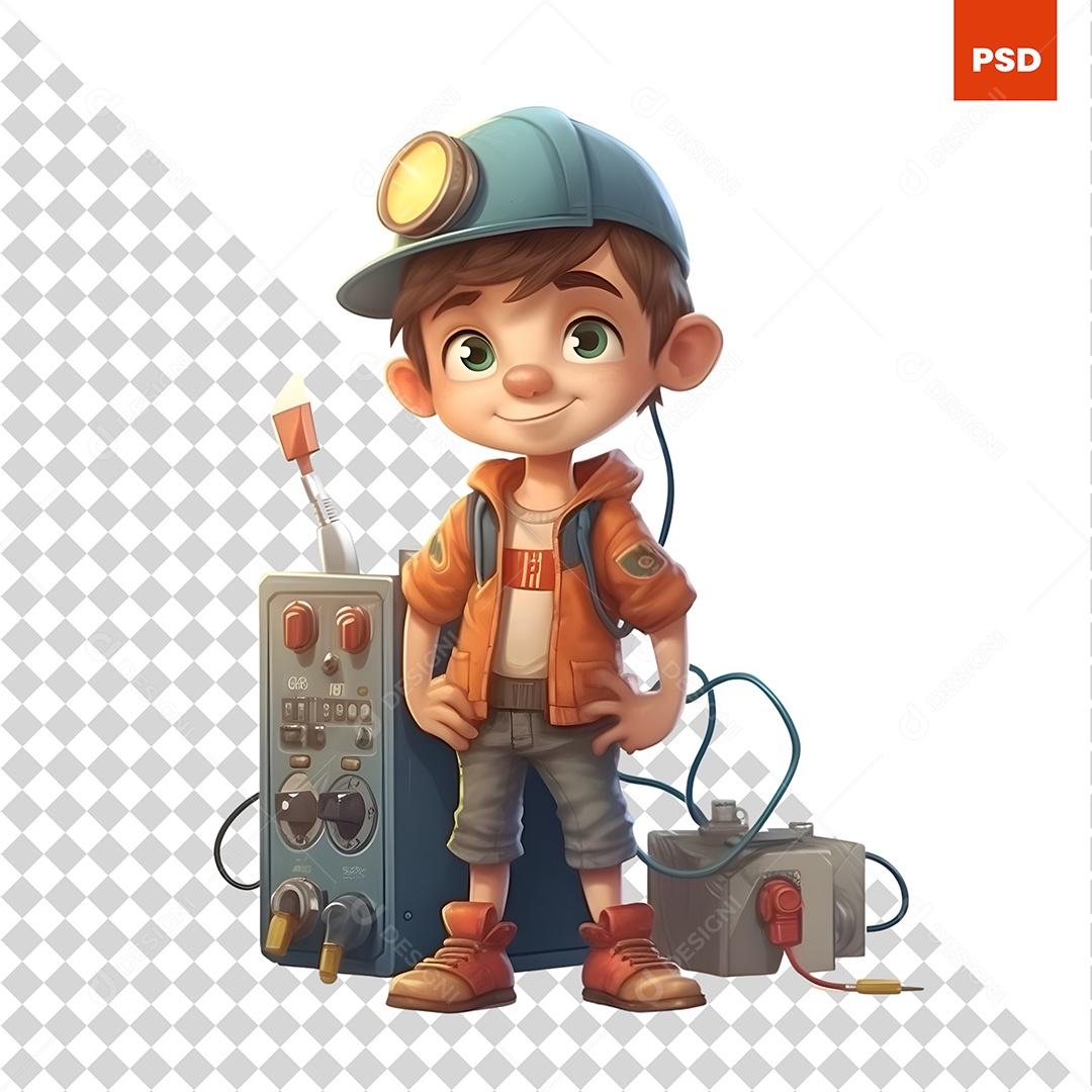 Eletricista Personagem 3D Para Composição PSD