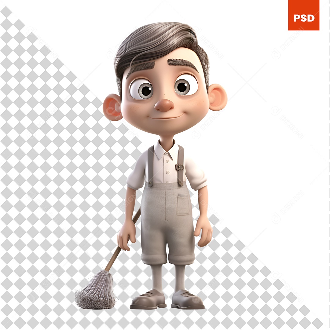 Faxineiro Personagem 3D Para Composição PSD