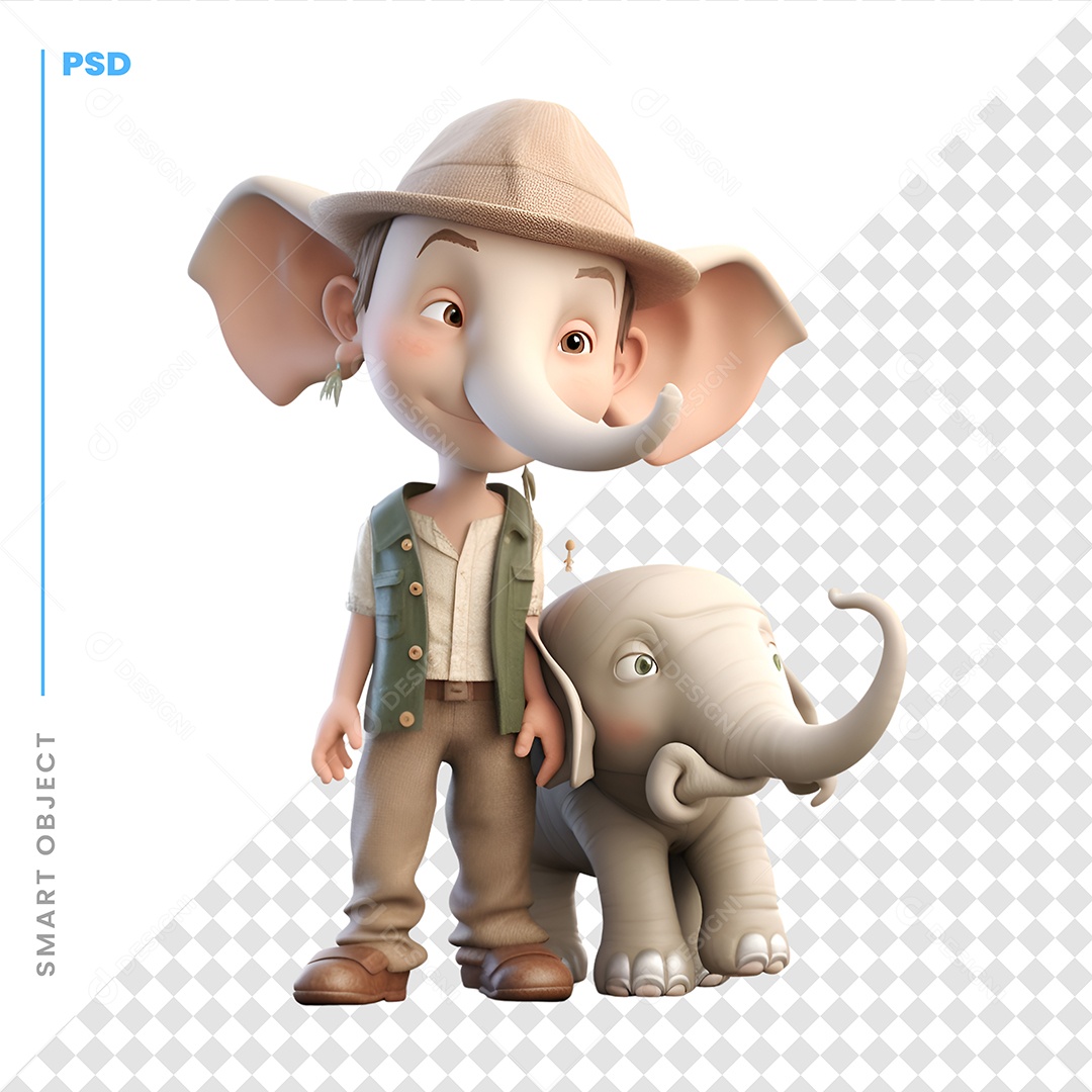 Garoto Elefante Personagem 3D Para Composição PSD