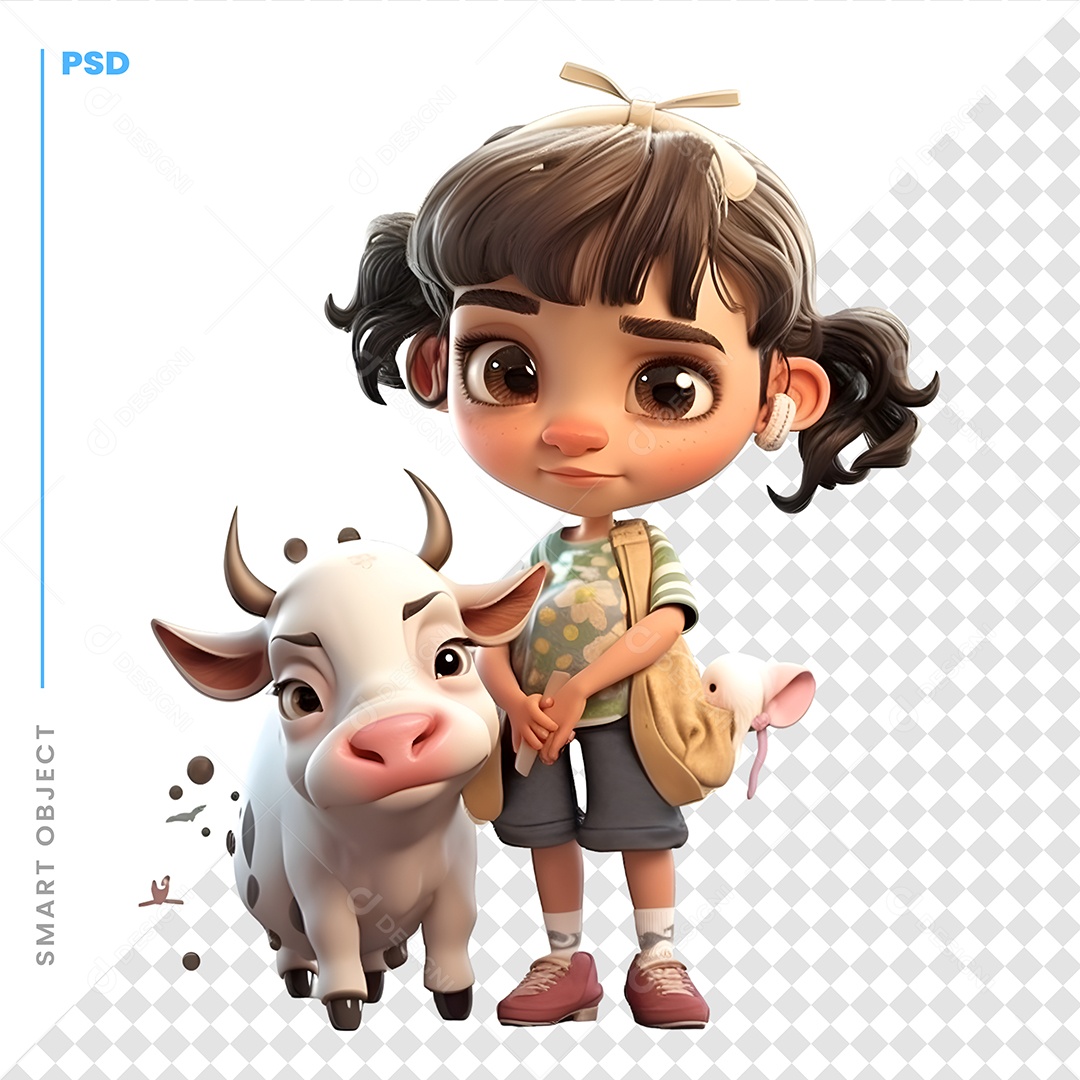 Mulher Com Uma Vaca Personagem 3D Para Composição PSD