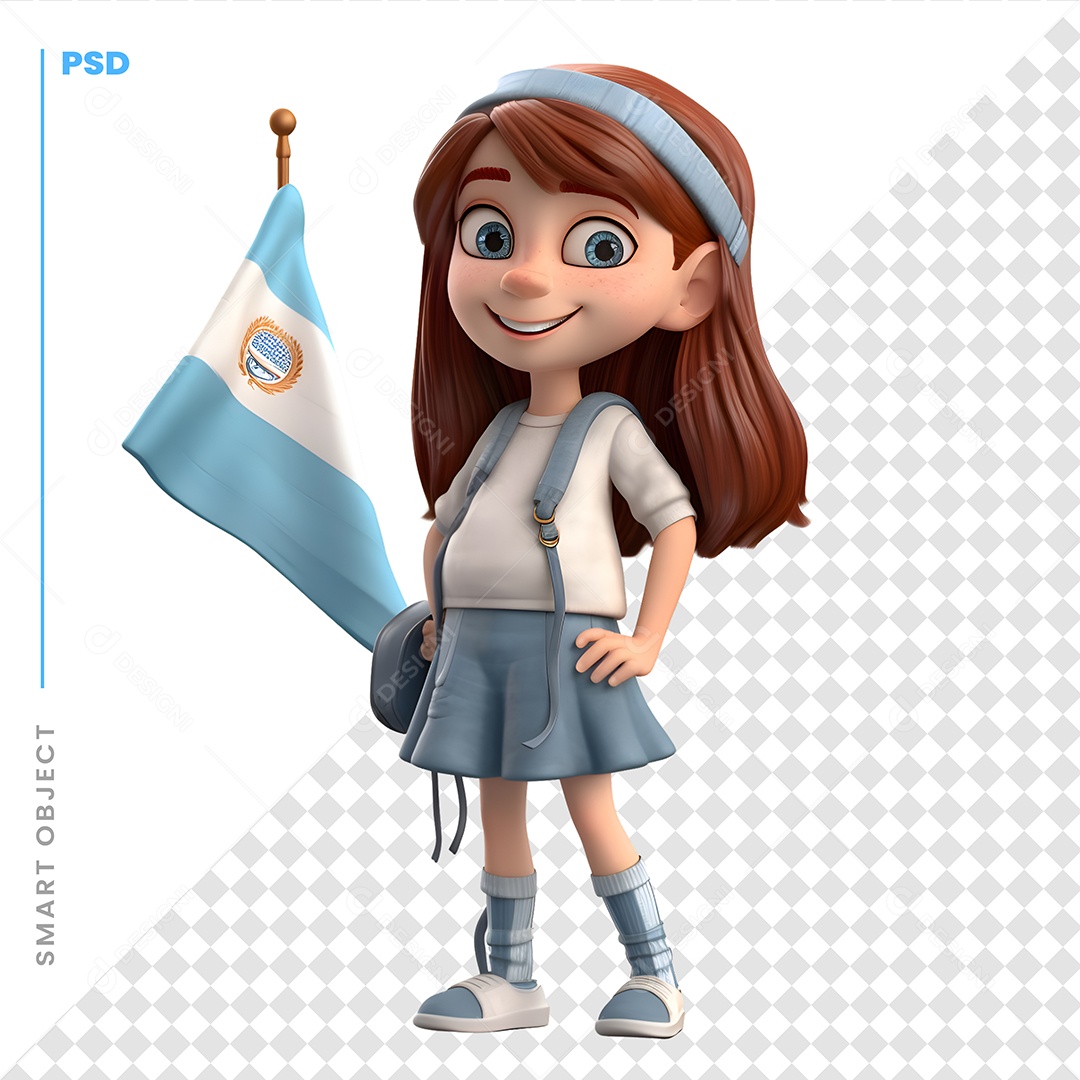 Garota Com Uma Bandeira Personagem 3D Para Composição PSD
