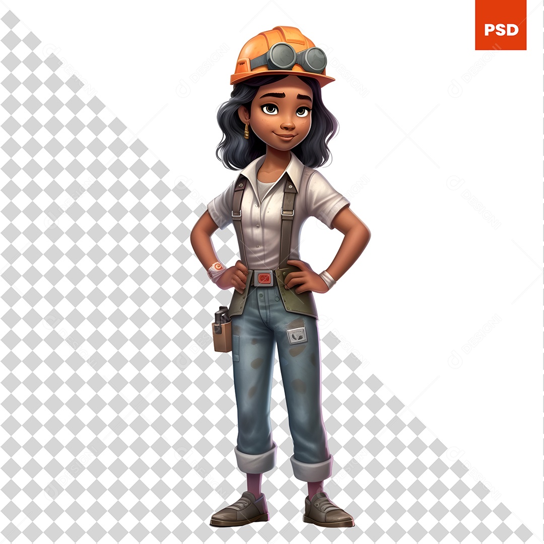 Trabalhadora Personagem 3D Para Composição PSD