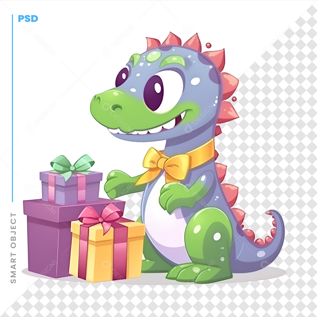 Dinossauro Fazendo Aniversario Personagem Para Composição PSD