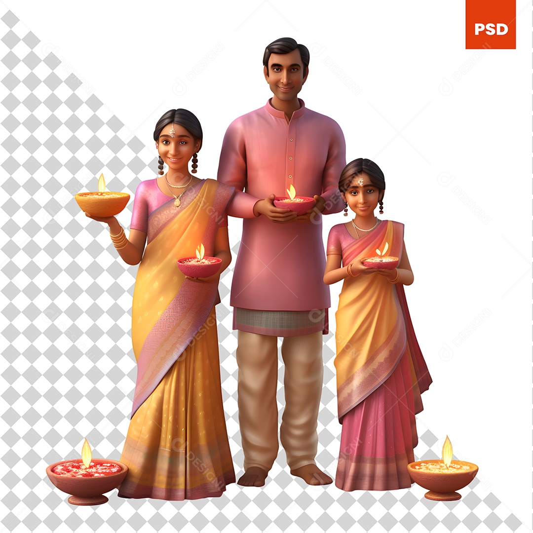 Família Indiana Personagem 3D Para Composição PSD