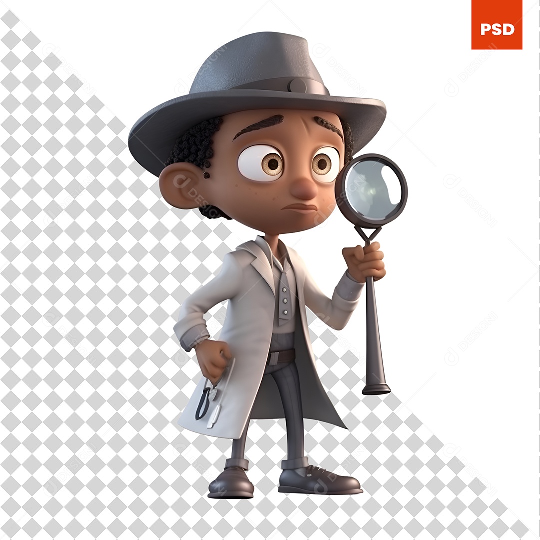 Detetive Personagem 3D Para Composição PSD