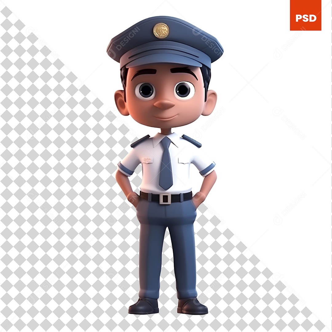 Policial Personagem 3D Para Composição PSD
