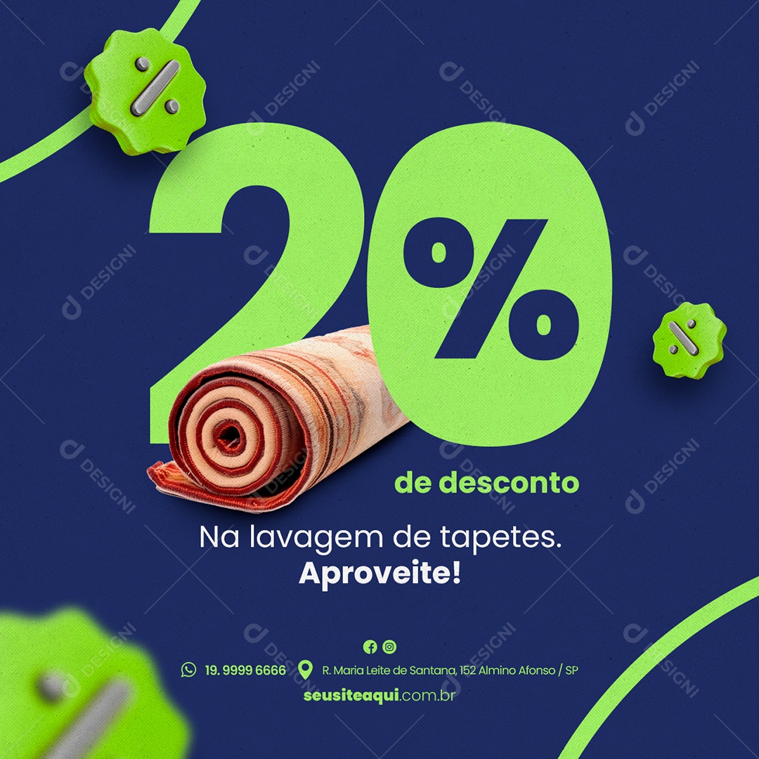 Na Lavagem De Tapetes Aproveite 20% De Desconto Lavagem A Seco Social Media PSD Editável