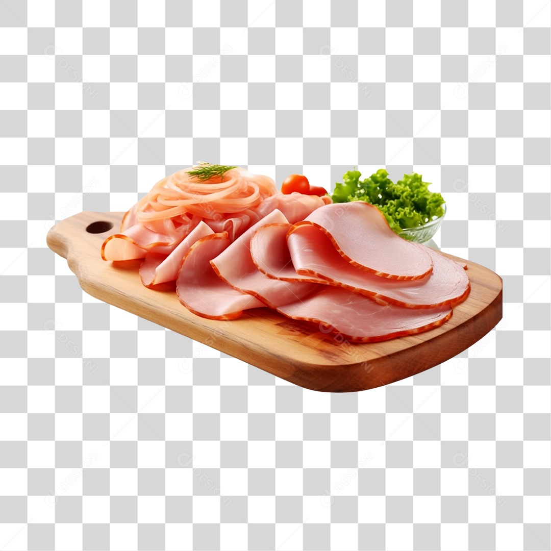 Presunto fatiado sobre tábua de madeira