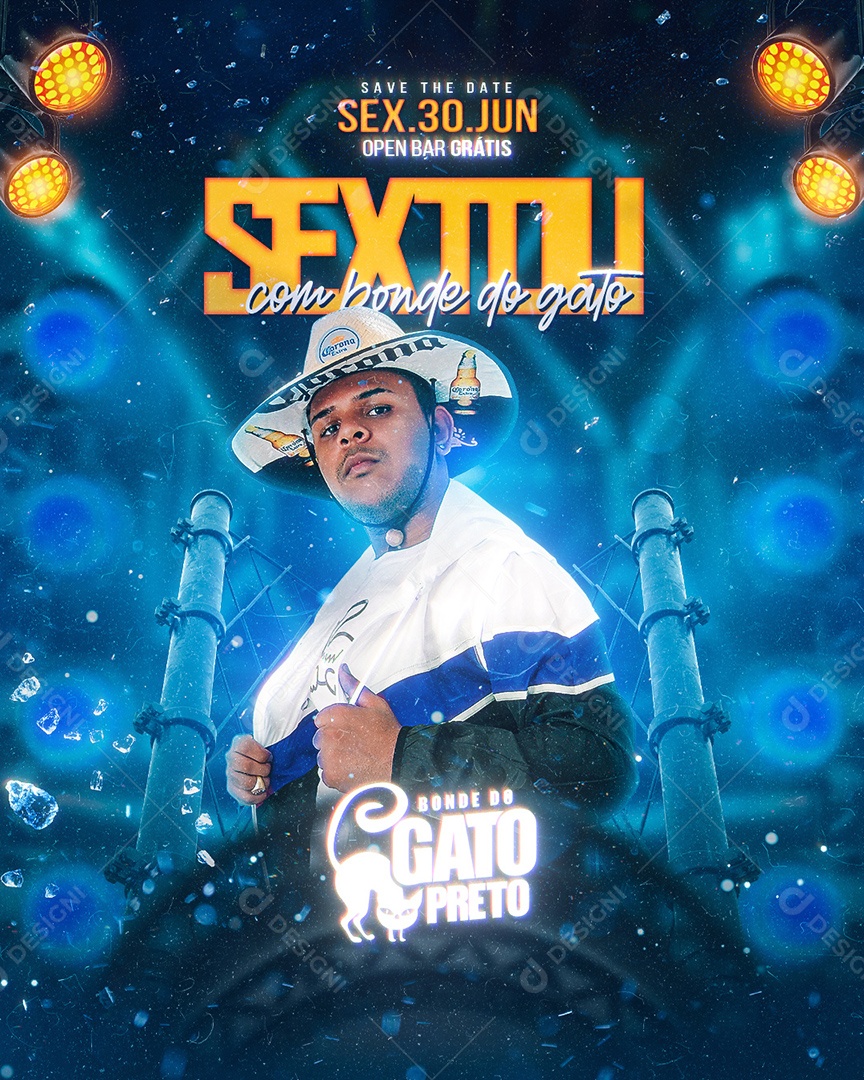 Sextou Com Bonde Do Gato Preto Flyer Social Media PSD Editável