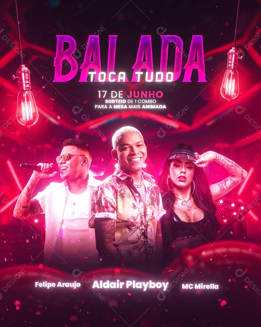 Balada Toca Tudo Flyer Felipe Araújo Aldair Playboy Mc Mirella Social Media PSD Editável